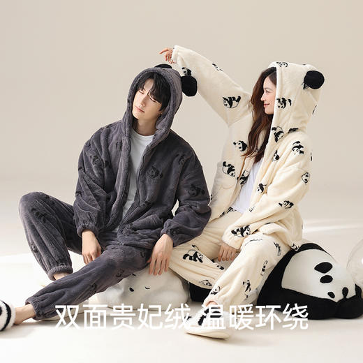【换季出清】【暖暖贵妃绒】自然醒「呢喃甜梦」情侣睡衣秋冬新款开衫长袖男女加厚贵妃软绒可外穿家居服套装JLM 商品图4