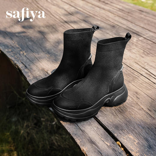 Safiya/索菲娅2025运动机能风飞织休闲百搭厚底增高弹力瘦瘦靴SFD4116108 商品图2