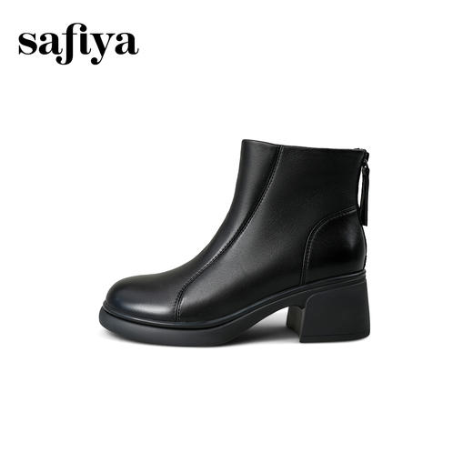 Safiya/索菲娅2025秋冬复古粗跟软羊皮弹力瘦瘦百搭英伦时装短靴SFD4116104 商品图3