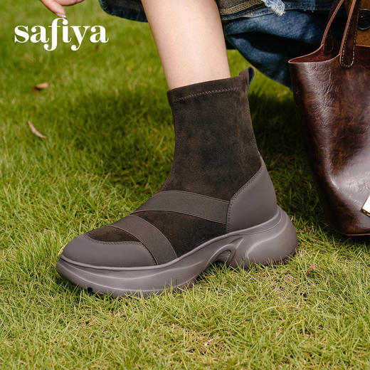 Safiya/索菲娅2025户外运动风套筒轻便增高厚底加绒百搭弹力瘦瘦靴SFD4116107 商品图6