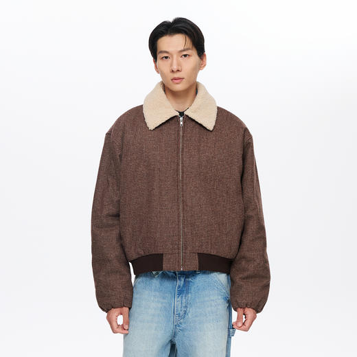 oneup羊毛格子呢羊羔拉链棉服（男女同款） 商品图0