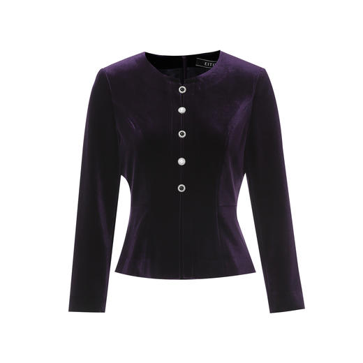 【复古丝绒修身上衣】EITIE爱特爱精致纽扣显瘦优雅秋冬新款小上衣D2513909 商品图11