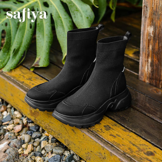 Safiya/索菲娅2025运动机能风飞织休闲百搭厚底增高弹力瘦瘦靴SFD4116108 商品图4