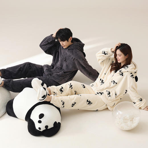 【换季出清】【暖暖贵妃绒】自然醒「呢喃甜梦」情侣睡衣秋冬新款开衫长袖男女加厚贵妃软绒可外穿家居服套装JLM 商品图8