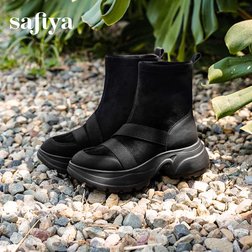 Safiya/索菲娅2025户外运动风套筒轻便增高厚底加绒百搭弹力瘦瘦靴SFD4116107 商品图3
