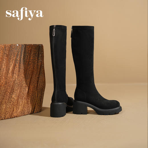 Safiya/索菲娅2025秋冬百搭粗高跟厚底不过膝弹力显瘦高筒长靴SFD4117242 商品图2