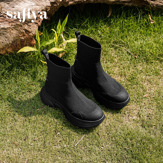 Safiya/索菲娅2025运动机能风飞织休闲百搭厚底增高弹力瘦瘦靴SFD4116108 商品图1