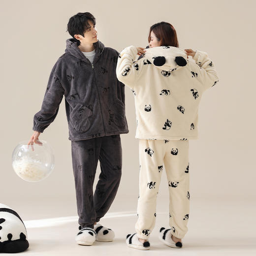 【换季出清】【暖暖贵妃绒】自然醒「呢喃甜梦」情侣睡衣秋冬新款开衫长袖男女加厚贵妃软绒可外穿家居服套装JLM 商品图9