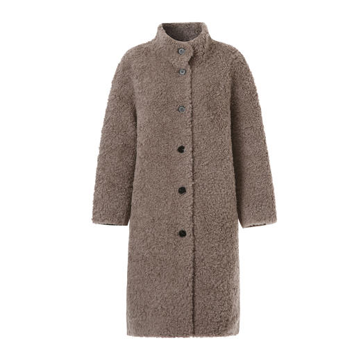 EITIE爱特爱气质立领咖色长款颗粒绒羊剪毛大衣外套冬季新款皮衣D2593925 商品图5