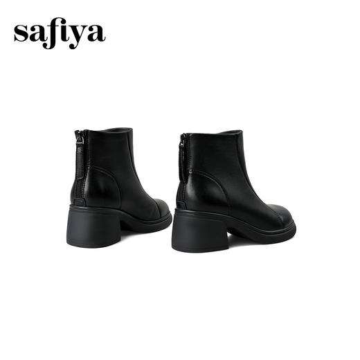 Safiya/索菲娅2025秋冬复古粗跟软羊皮弹力瘦瘦百搭英伦时装短靴SFD4116104 商品图4