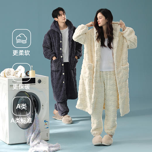 【换季出清】【提花贵妃绒】自然醒「半熟冬日」情侣睡衣冬季加厚长款睡袍套装休闲男女士加绒贵妃绒外穿家居服冬JLM 商品图2