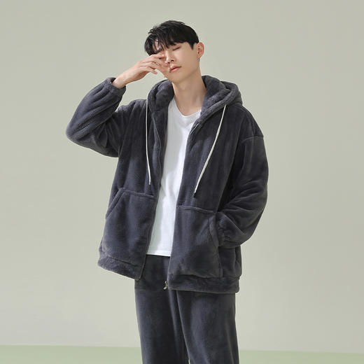 【换季出清】【软绵绵贵妃绒】自然醒「慵懒时光」男士纯色睡衣冬季珊瑚绒韩版连帽秋冬季可外穿家居服JLM 商品图1