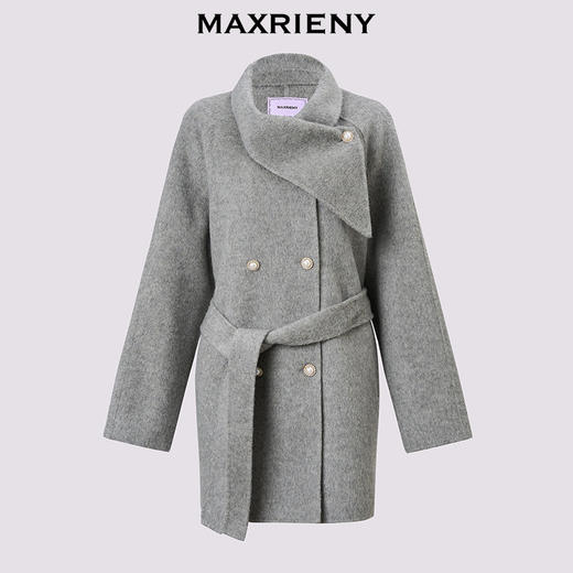 MAXRIENY格雷系气质穿搭羊毛大衣25冬款围裹系带双面呢毛呢外套女(货号:MF86CT501) 商品图4