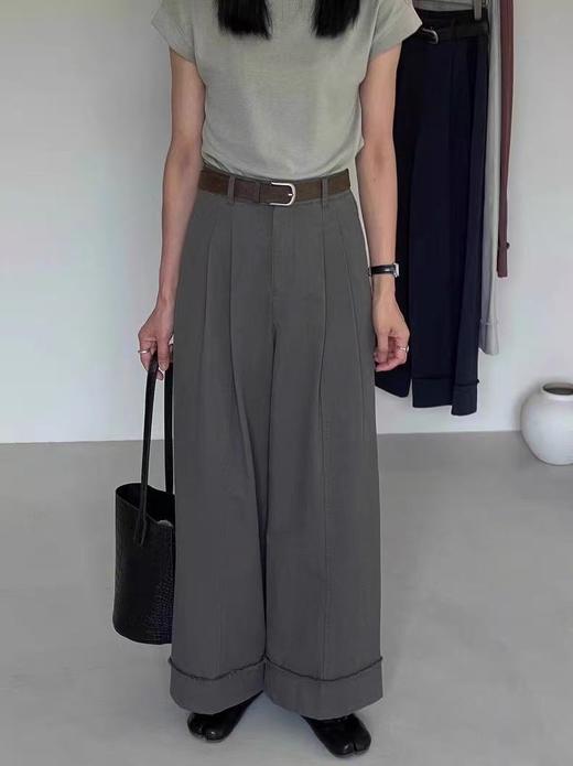 12.20清仓促，不支持退一韩系6316高腰毛边阔腿裤女2025秋季搭休闲显瘦直筒裤长裤子（无腰带）-喜出 商品图2