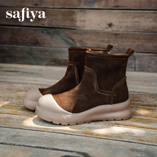 Safiya/索菲娅2025户外风厚底侧拉链反绒复古轻便百搭休闲短靴SFD4116062 商品图1