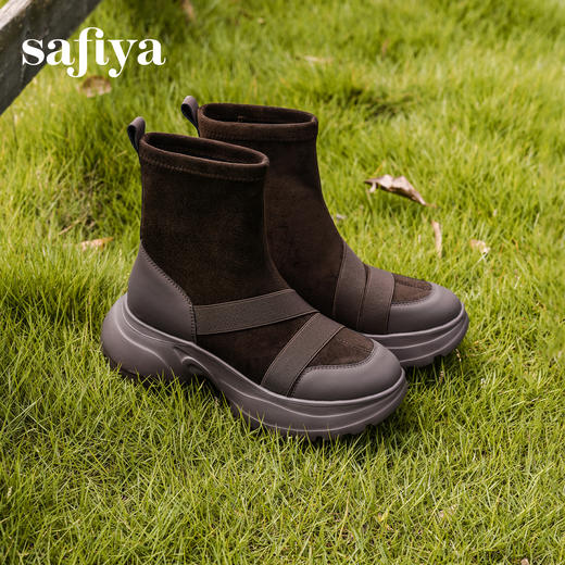 Safiya/索菲娅2025户外运动风套筒轻便增高厚底加绒百搭弹力瘦瘦靴SFD4116107 商品图1