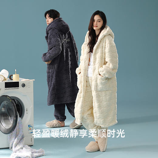 【换季出清】【提花贵妃绒】自然醒「半熟冬日」情侣睡衣冬季加厚长款睡袍套装休闲男女士加绒贵妃绒外穿家居服冬JLM 商品图5