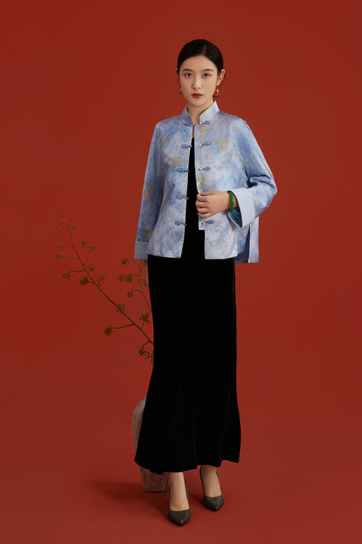 荷言HEYEN 紫蝶金春 桑蚕丝晕染织金提花外套手工葫芦扣 商品图1