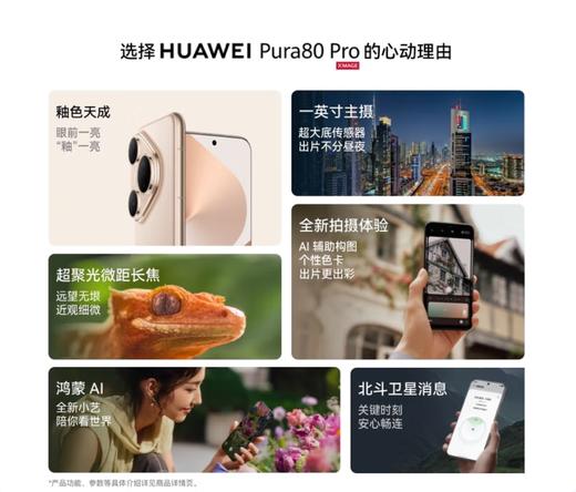 华为 Pura 80 pro 一英寸主摄 个性色卡 AI辅助构图 华为鸿蒙智能手机 商品图1