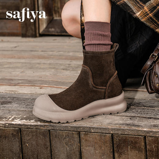 Safiya/索菲娅2025户外风厚底侧拉链反绒复古轻便百搭休闲短靴SFD4116062 商品图5