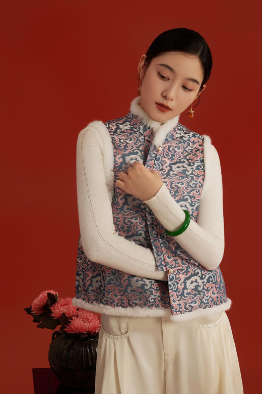 荷言HEYEN 寄锦 真丝非遗宋锦夹棉保暖新中式马甲 商品图0