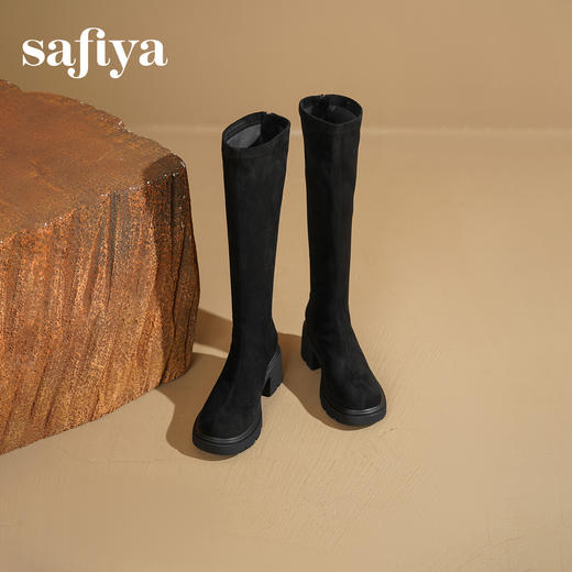 Safiya/索菲娅2025秋冬百搭粗高跟厚底不过膝弹力显瘦高筒长靴SFD4117242 商品图3