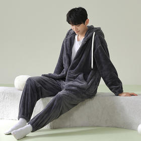 【换季出清】【软绵绵贵妃绒】自然醒「慵懒时光」男士纯色睡衣冬季珊瑚绒韩版连帽秋冬季可外穿家居服JLM