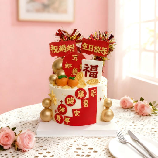 【新款】祝妈妈桔祥如意生日蛋糕~满满的祝福满满的爱 商品图2