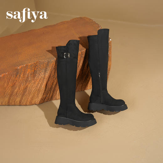 Safiya/索菲娅2025英伦风过膝不掉筒百搭粗跟增高弹力瘦瘦长靴SFD4117275 商品图2