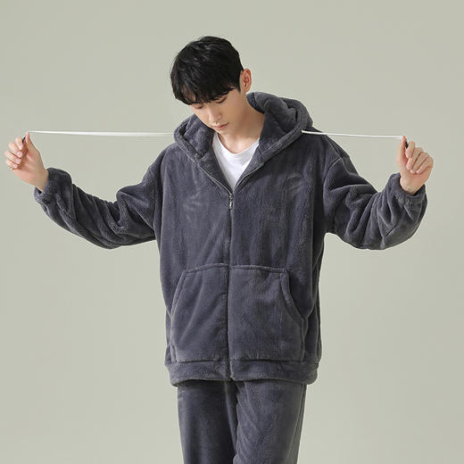 【换季出清】【软绵绵贵妃绒】自然醒「慵懒时光」男士纯色睡衣冬季珊瑚绒韩版连帽秋冬季可外穿家居服JLM 商品图2