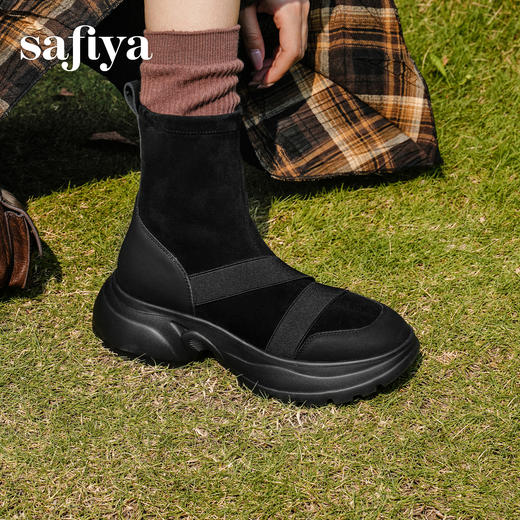 Safiya/索菲娅2025户外运动风套筒轻便增高厚底加绒百搭弹力瘦瘦靴SFD4116107 商品图4