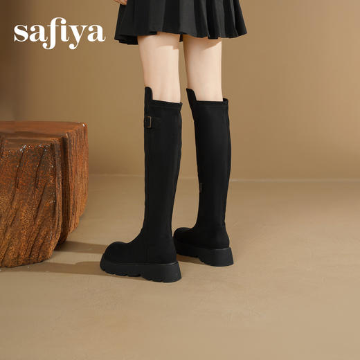Safiya/索菲娅2025英伦风过膝不掉筒百搭粗跟增高弹力瘦瘦长靴SFD4117275 商品图8