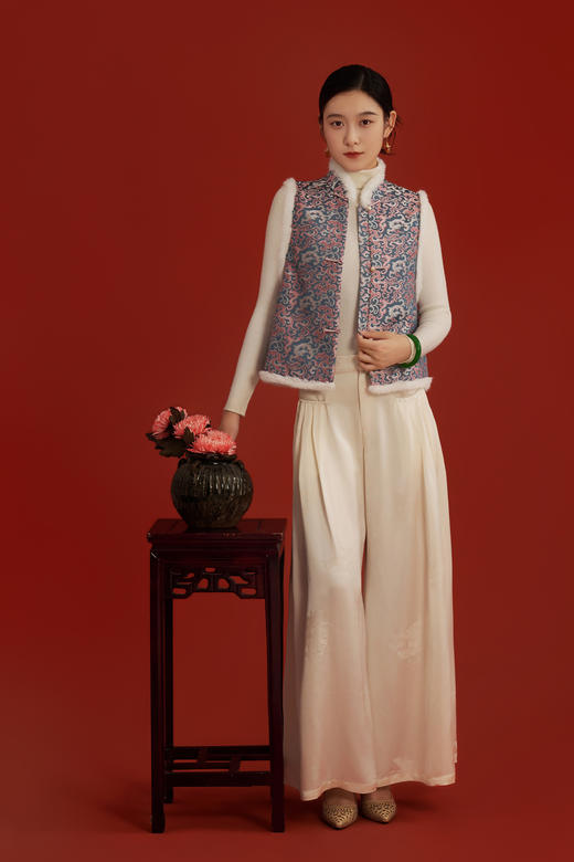 荷言HEYEN 寄锦 真丝非遗宋锦夹棉保暖新中式马甲 商品图3