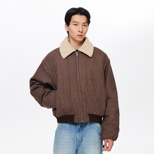 oneup羊毛格子呢羊羔拉链棉服（男女同款） 商品图1