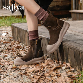 Safiya/索菲娅2025户外风厚底侧拉链反绒复古轻便百搭休闲短靴SFD4116062