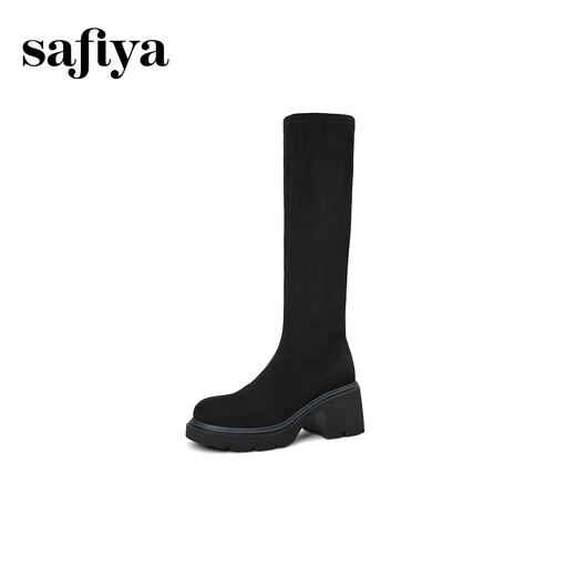 Safiya/索菲娅2025秋冬百搭粗高跟厚底不过膝弹力显瘦高筒长靴SFD4117242 商品图9