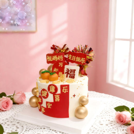 【新款】祝妈妈桔祥如意生日蛋糕~满满的祝福满满的爱 商品图1