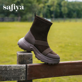Safiya/索菲娅2025户外运动风套筒轻便增高厚底加绒百搭弹力瘦瘦靴SFD4116107