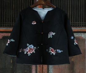 盛唐牡丹 | 重缎真丝手绣对襟外套