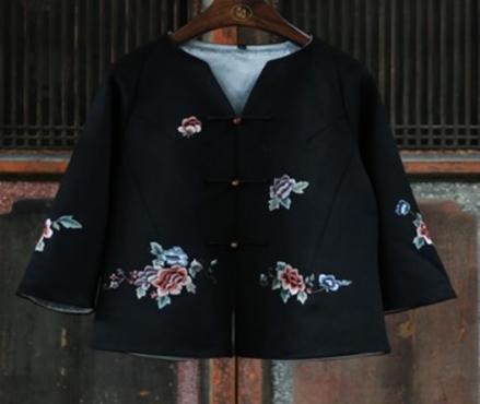 盛唐牡丹 | 重缎真丝手绣对襟外套 商品图0