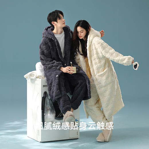 【换季出清】【提花贵妃绒】自然醒「半熟冬日」情侣睡衣冬季加厚长款睡袍套装休闲男女士加绒贵妃绒外穿家居服冬JLM 商品图4