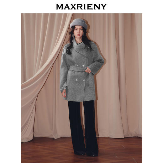MAXRIENY格雷系气质穿搭羊毛大衣25冬款围裹系带双面呢毛呢外套女(货号:MF86CT501) 商品图1