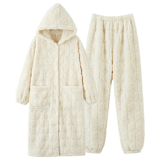 【换季出清】【提花贵妃绒】自然醒「半熟冬日」情侣睡衣冬季加厚长款睡袍套装休闲男女士加绒贵妃绒外穿家居服冬JLM 商品图9