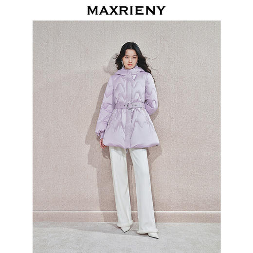 MAXRIENY精致优雅鸭绒羽绒服女24冬新款收腰系带设计保暖连帽外套(货号:MS85DC765) 商品图1