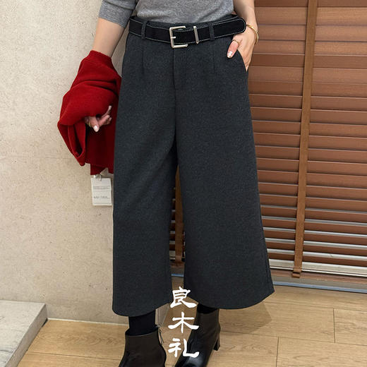 【预售7天】良木礼毛呢八分裤（小灰灰）（腰带）（D25102847） 商品图0