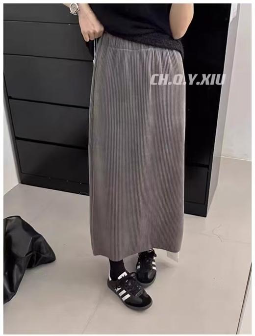 双十一特卖！！31850灯芯绒中长直筒A字后开叉半身裙-喜出 商品图3