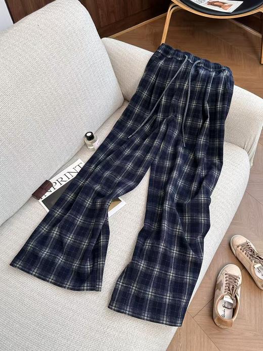 女神节2026促→【自营】🔥内里牛奶绒【休闲裤】8826韩系藏蓝格子秋冬加绒休闲裤-喜出 商品图2