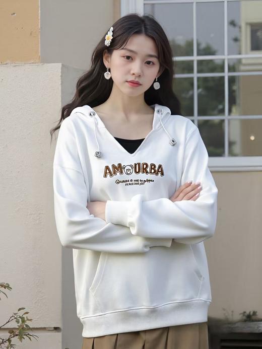 冰点价！仅限11.11！退货勿拍【卫衣系列】工艺系列-小V领连帽精致刺绣字母设计感卫衣-喜出 商品图1