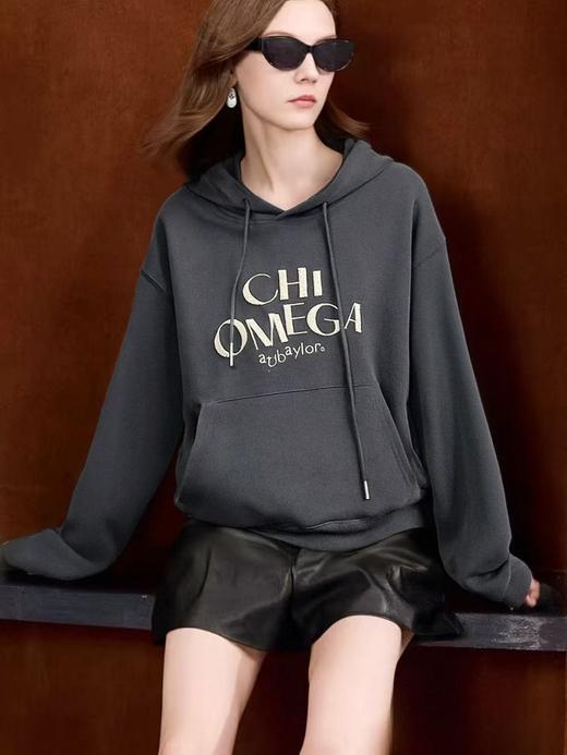 【卫衣系列】工艺系列-刺绣牙刷绣字母灰色短款连帽卫衣-喜出 商品图1