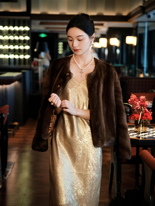 盛唐婧 | 水貂毛皮草外套-咖啡色 商品图0